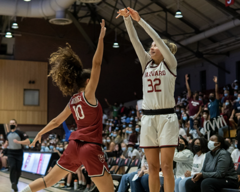 Action shot from a Harvard Crimson Women's Basketball game