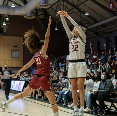 Action shot from a Harvard Crimson Women's Basketball game